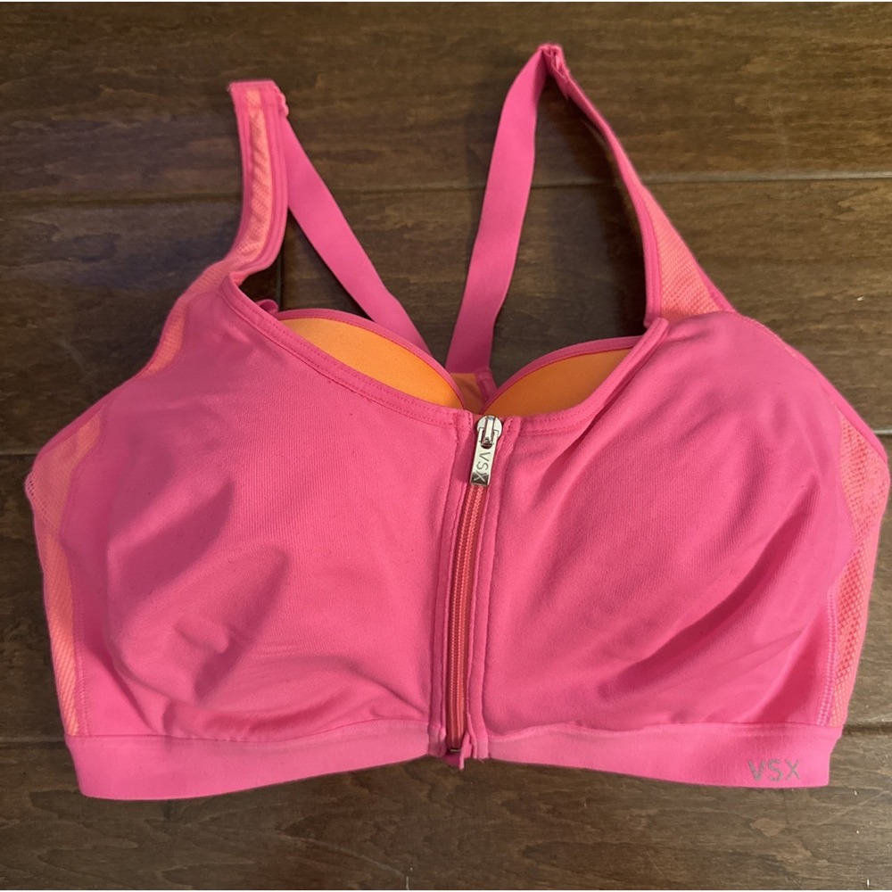 Victoria's Secret VSX Knockout FRONT-CLOSE Sports Bra 36 DDD Hot Pink & Orange